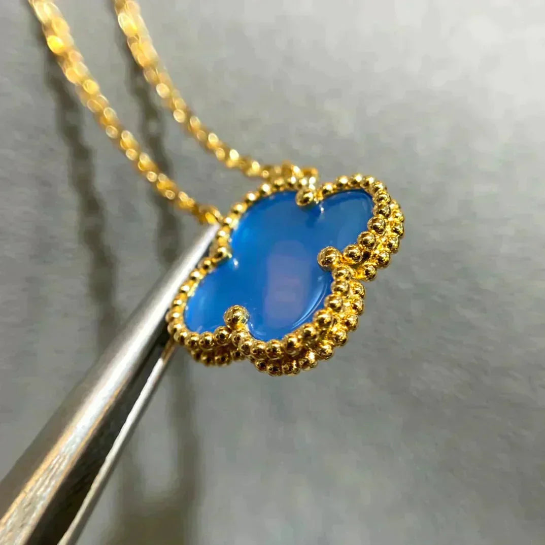 [Elowen jewels ]CLOVER 15MM BLAUER ACHAT-HALSKETTE