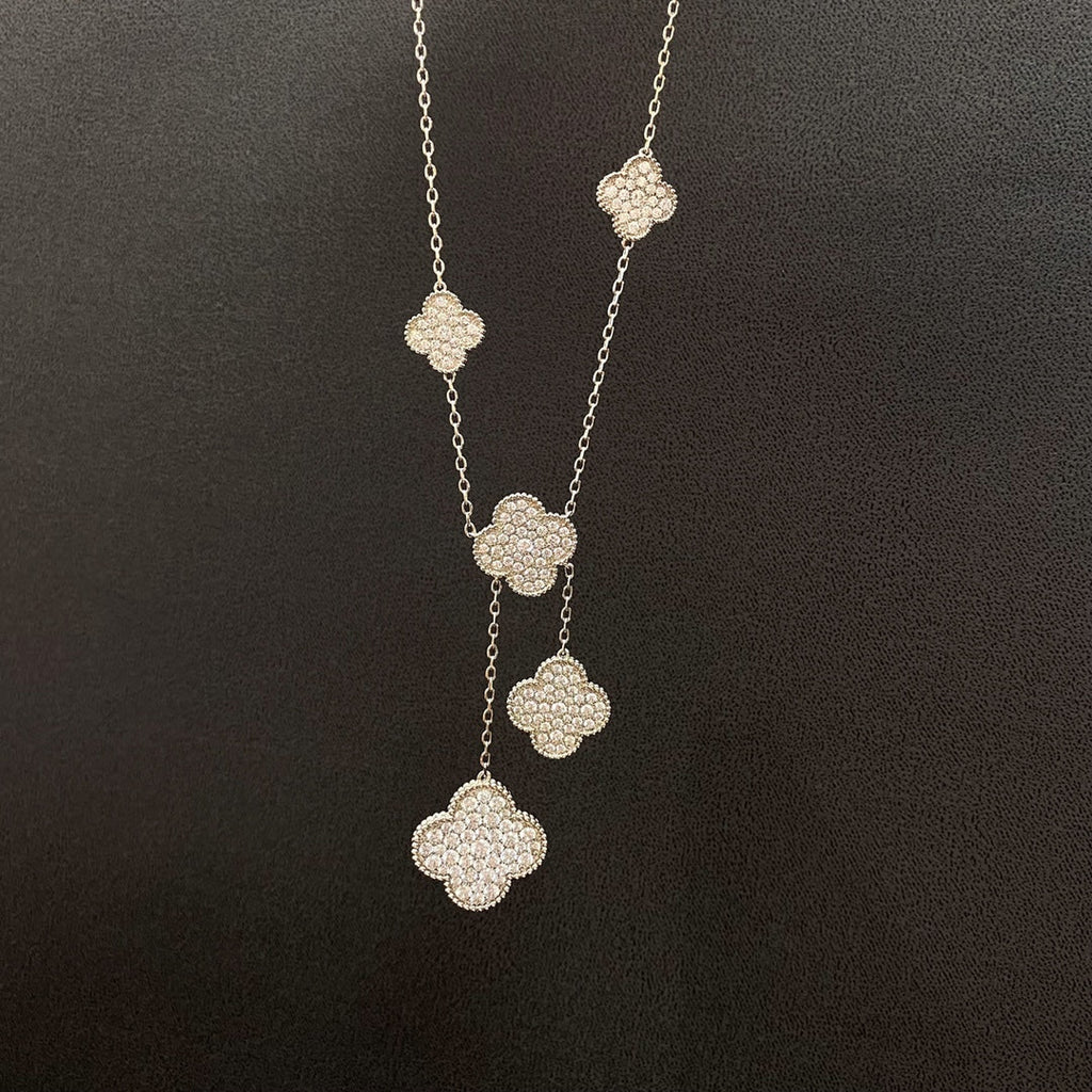 [Elowen jewels ]KLEEBLATT 5 MOTIVE SILBER-DIAMANT-HALSKETTE