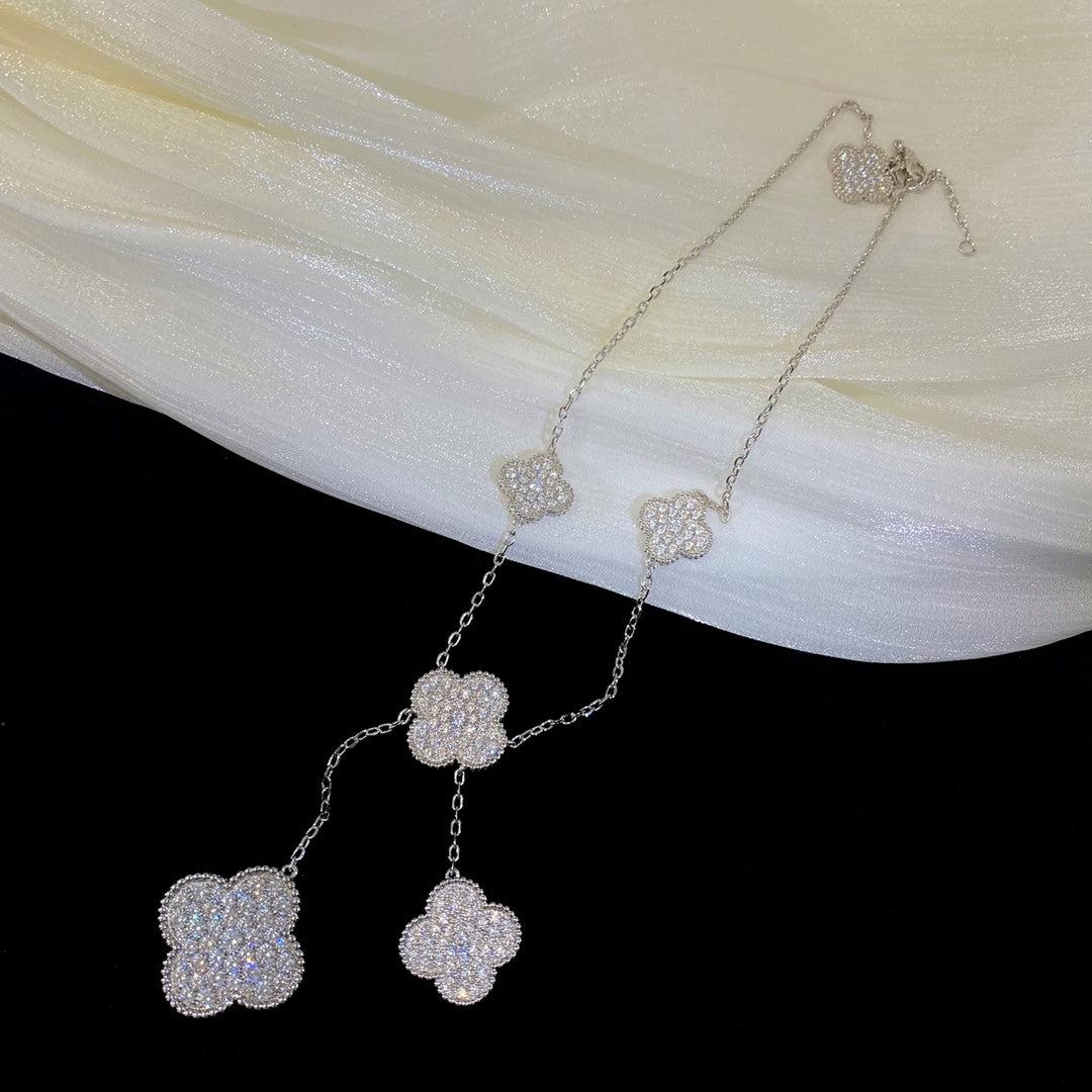 [Elowen jewels ]KLEEBLATT 5 MOTIVE SILBER-DIAMANT-HALSKETTE