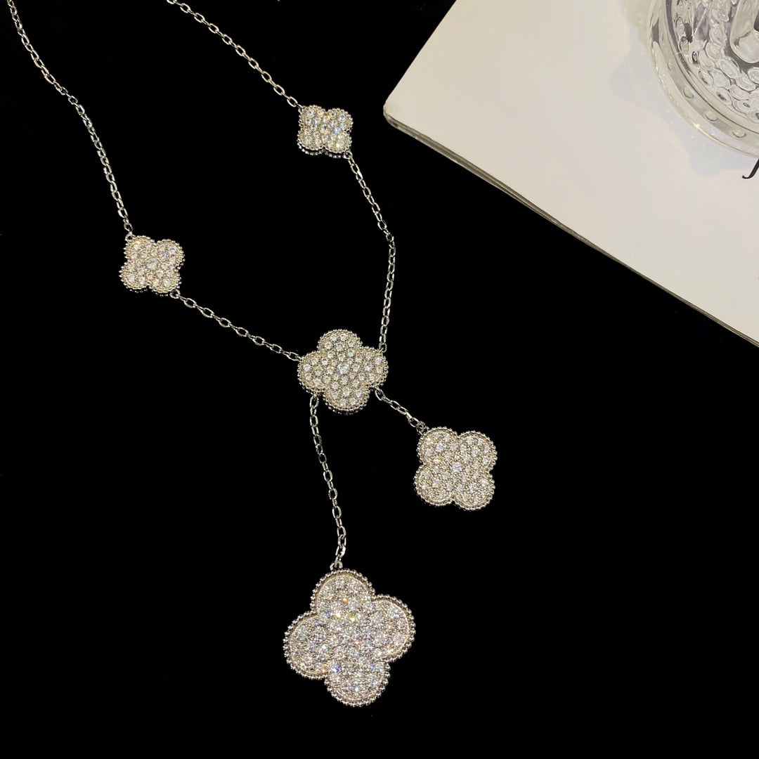 [Elowen jewels ]KLEEBLATT 5 MOTIVE SILBER-DIAMANT-HALSKETTE