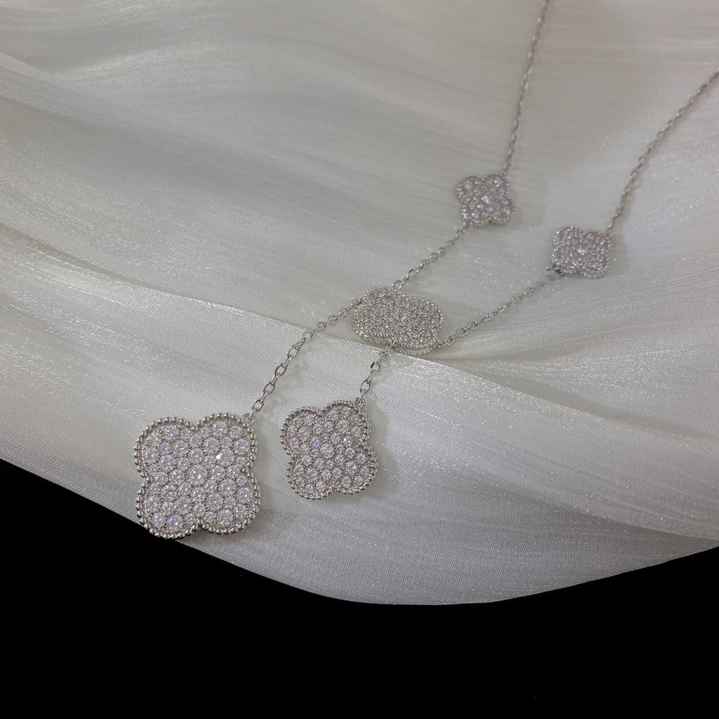 [Elowen jewels ]KLEEBLATT 5 MOTIVE SILBER-DIAMANT-HALSKETTE