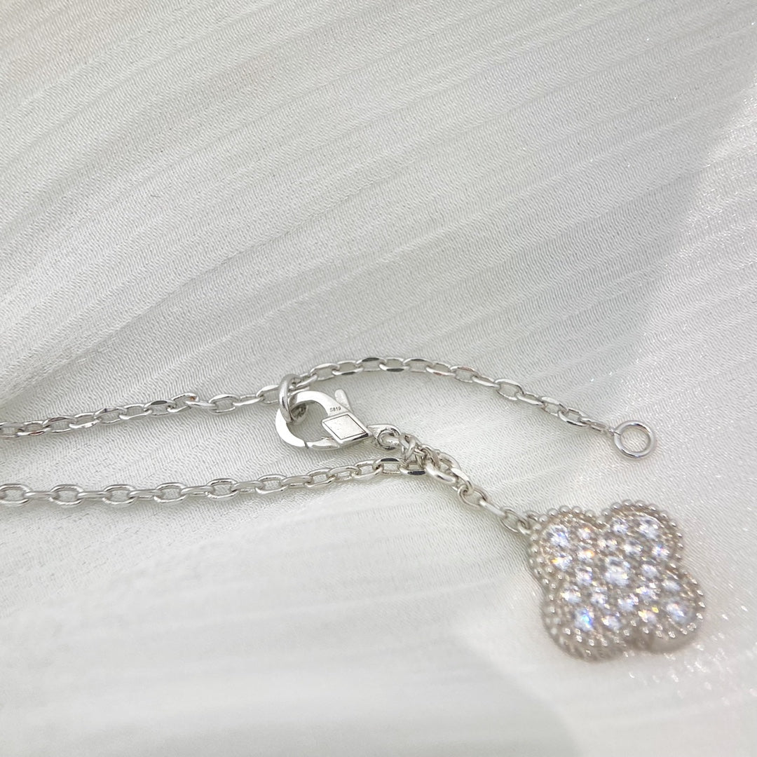 [Elowen jewels ]KLEEBLATT 5 MOTIVE SILBER-DIAMANT-HALSKETTE