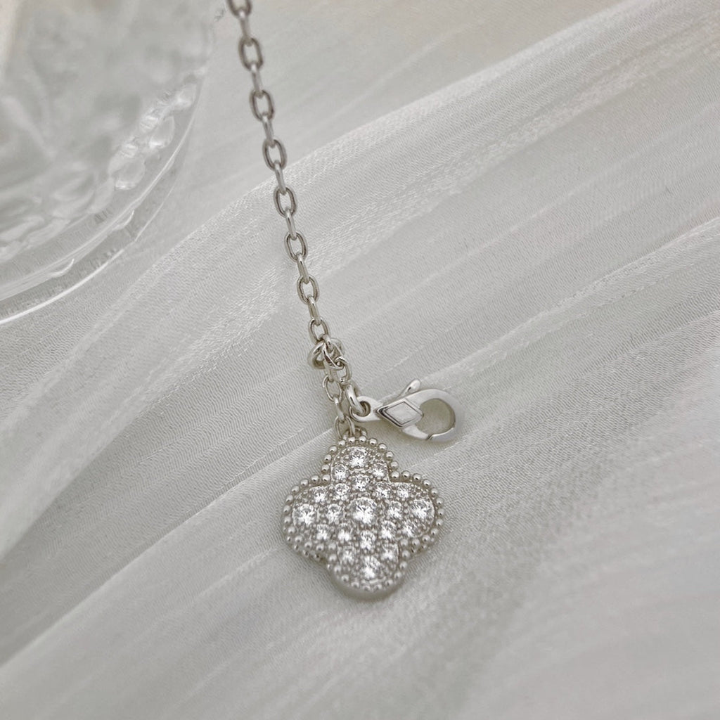 [Elowen jewels ]KLEEBLATT 5 MOTIVE SILBER-DIAMANT-HALSKETTE