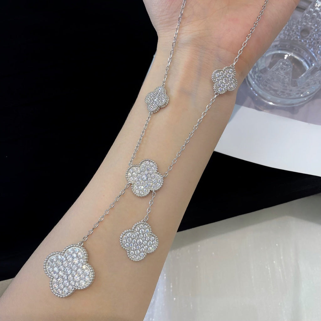 [Elowen jewels ]KLEEBLATT 5 MOTIVE SILBER-DIAMANT-HALSKETTE
