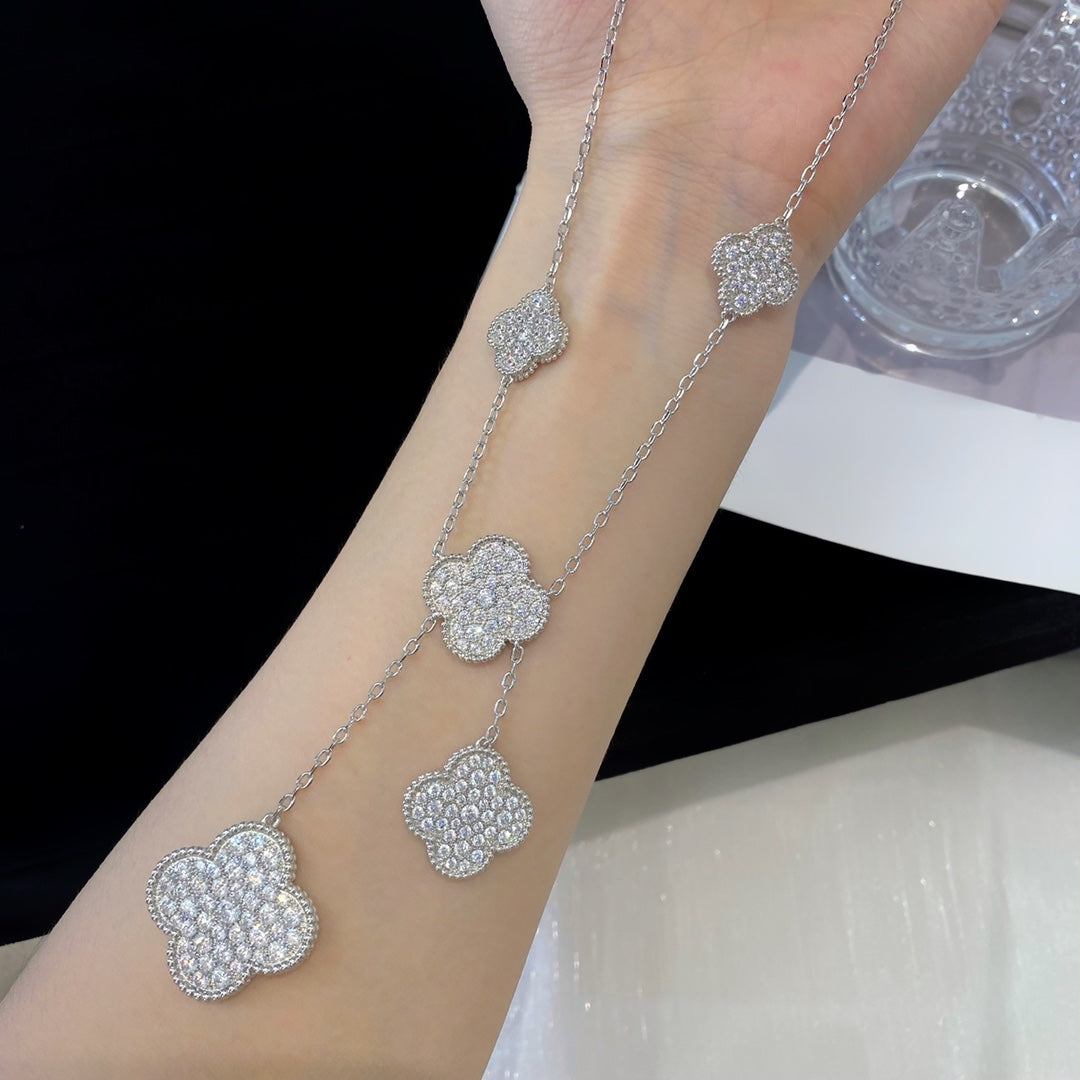 [Elowen jewels ]KLEEBLATT 5 MOTIVE SILBER-DIAMANT-HALSKETTE
