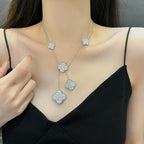 [Elowen jewels ]KLEEBLATT 5 MOTIVE SILBER-DIAMANT-HALSKETTE