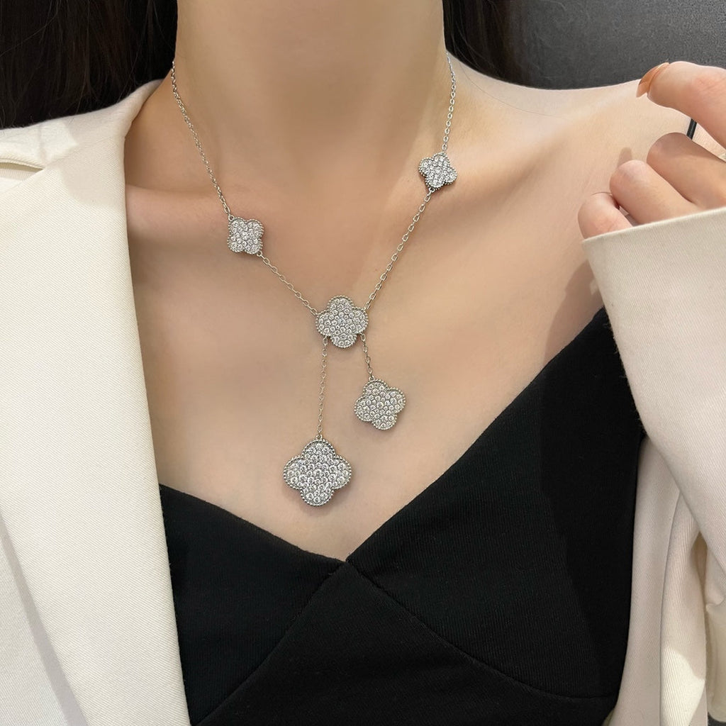 [Elowen jewels ]KLEEBLATT 5 MOTIVE SILBER-DIAMANT-HALSKETTE