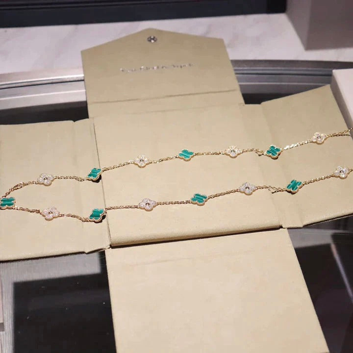 [Elowen jewels ]CLOVER 20 MOTIVE MALACHIT DIAMANT-HALSKETTE