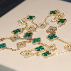 [Elowen jewels ]CLOVER 20 MOTIVE MALACHIT DIAMANT-HALSKETTE