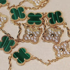 [Elowen jewels ]CLOVER 20 MOTIVE MALACHIT DIAMANT-HALSKETTE