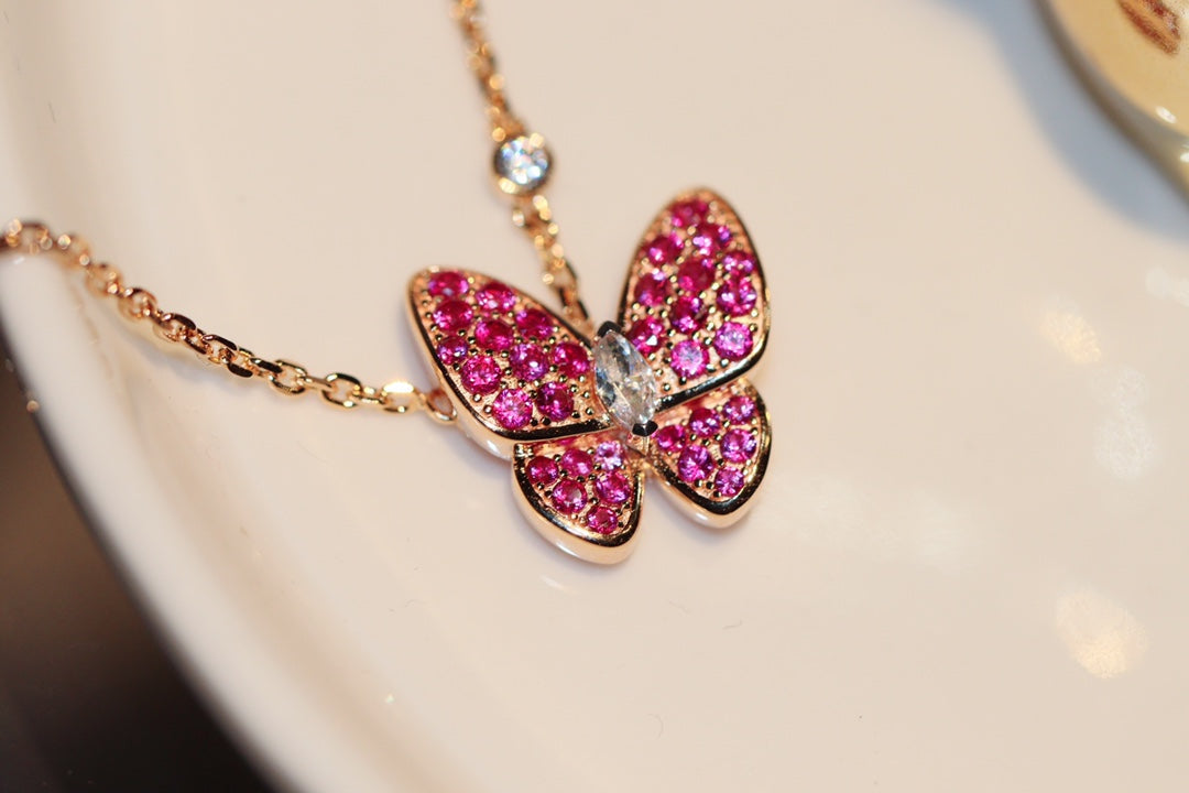 [Elowen jewels ]BUTTERFLY RED DIAMOND ROSE GOLD NECKLACE