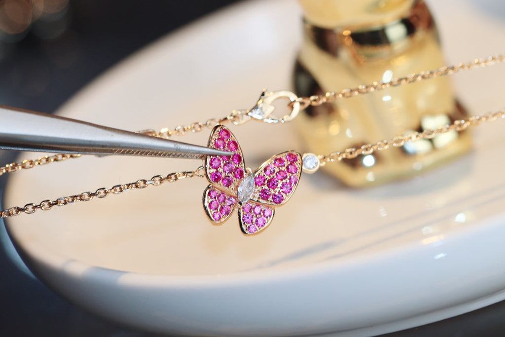 [Elowen jewels ]BUTTERFLY RED DIAMOND ROSE GOLD NECKLACE