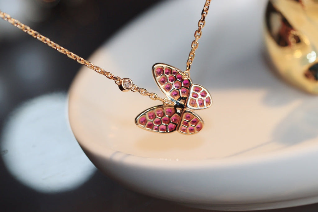 [Elowen jewels ]BUTTERFLY RED DIAMOND ROSE GOLD NECKLACE
