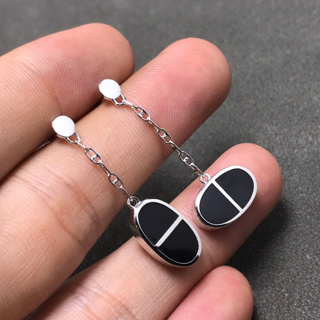 [Elowen jewels ]CHAINE VERSO BLACK CERAMIC SILVER EARRINGS