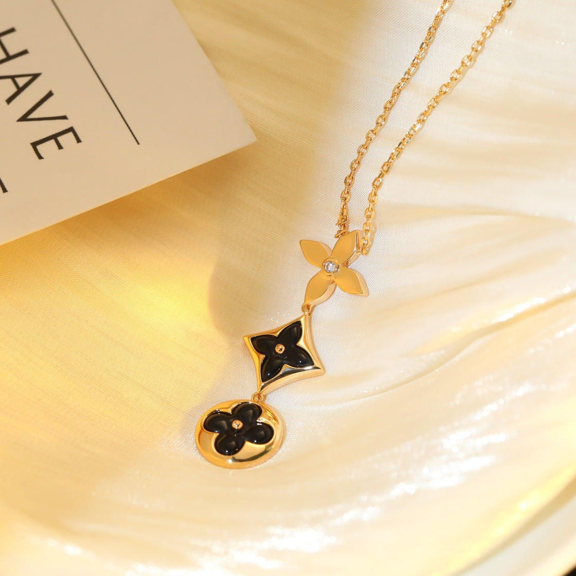 [Elowen jewels ]STAR AND SUN ONYX PINK GOLD NECKLACE