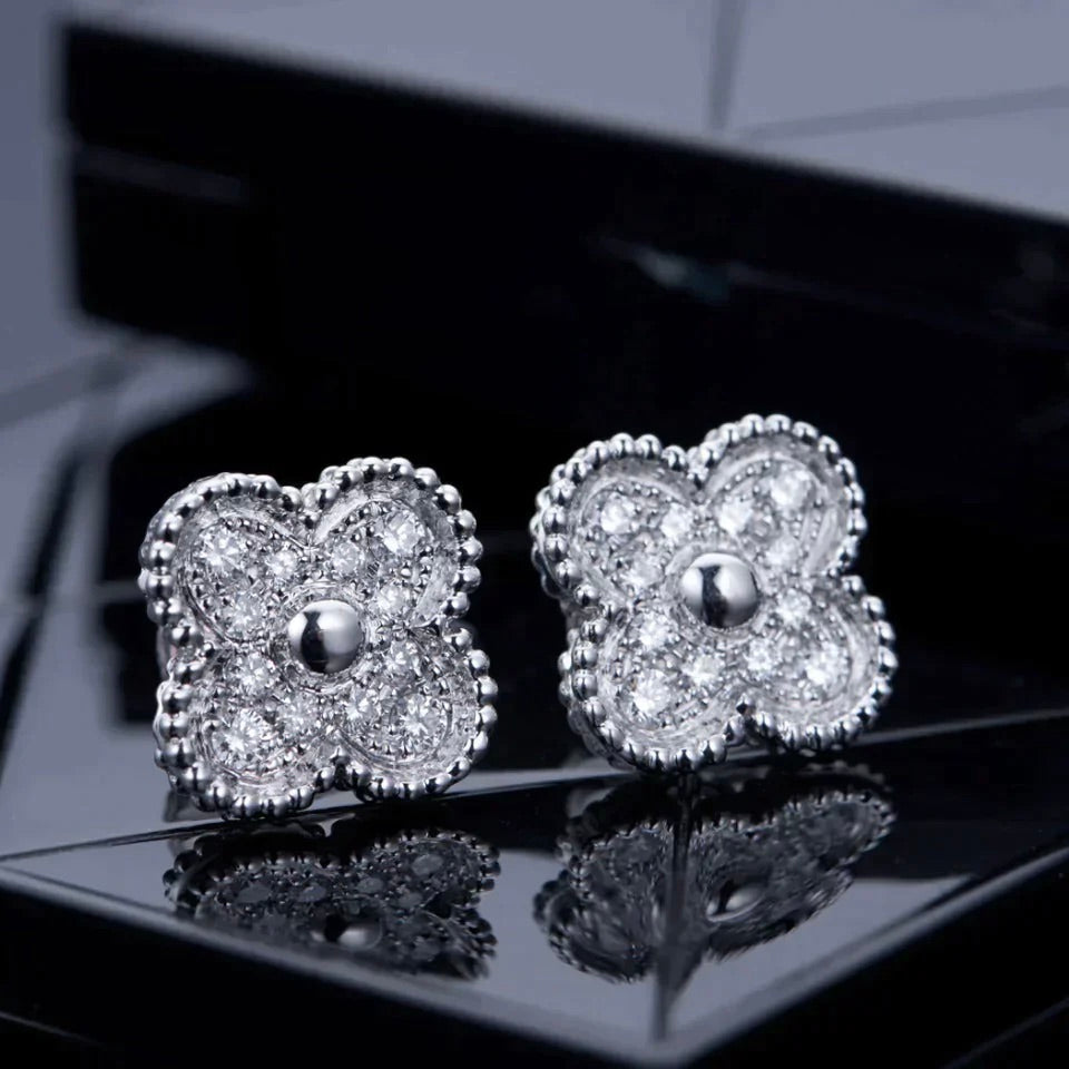 [Elowen jewels ]CLOVER 1 MOTIV DIAMANT-OHRSTECKER SILBER