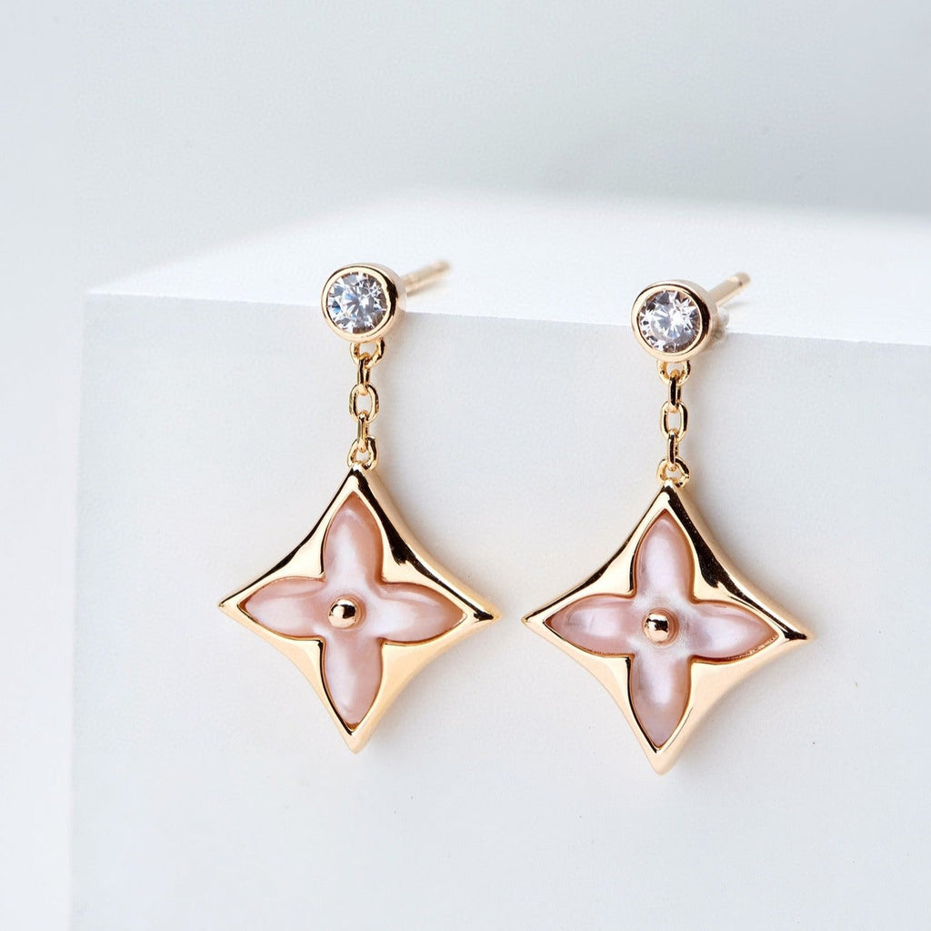 [Elowen jewels ]DOUBLE STAR PINK GOLD MOP DROP EARRINGS