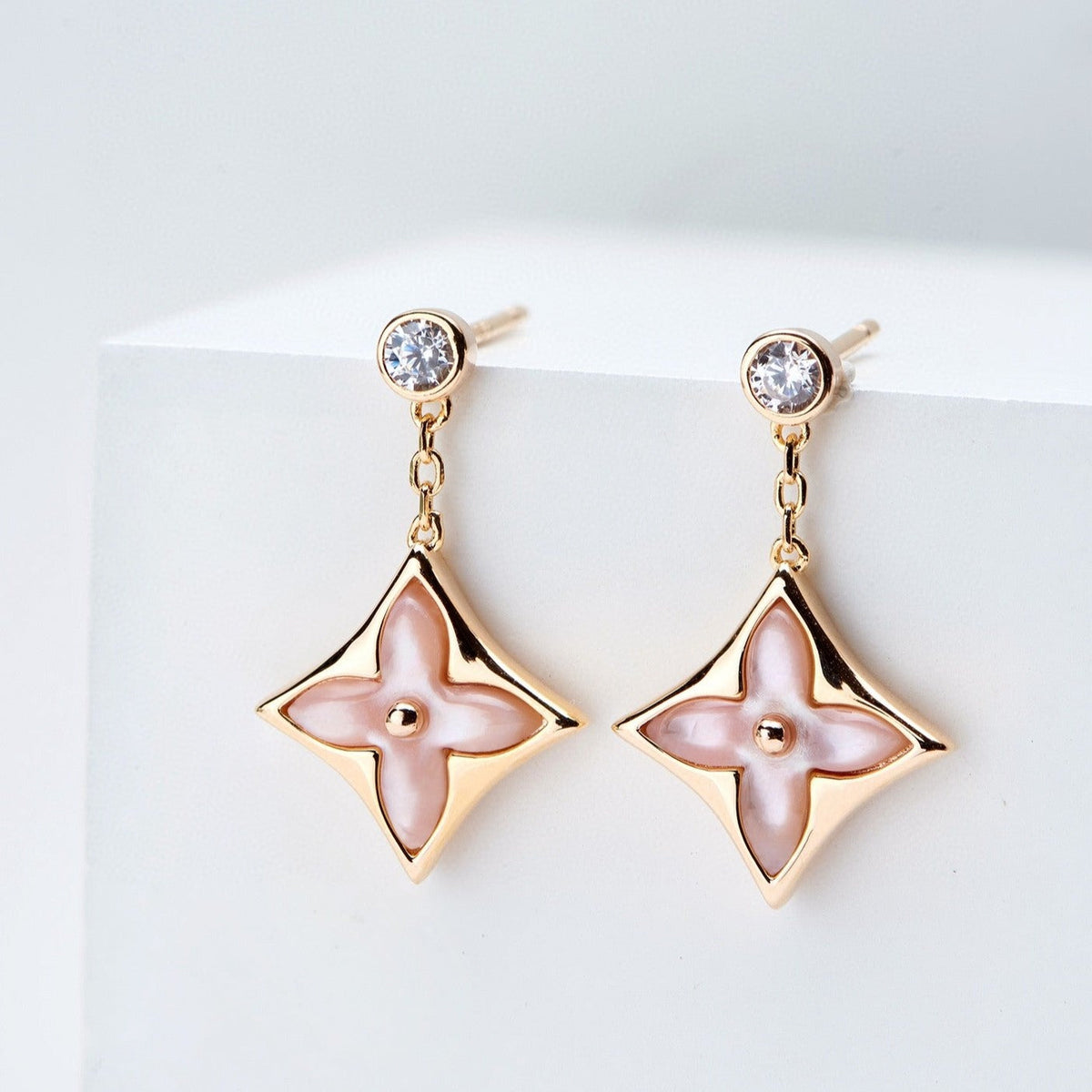 [Elowen jewels ]DOUBLE STAR PINK GOLD MOP DROP EARRINGS