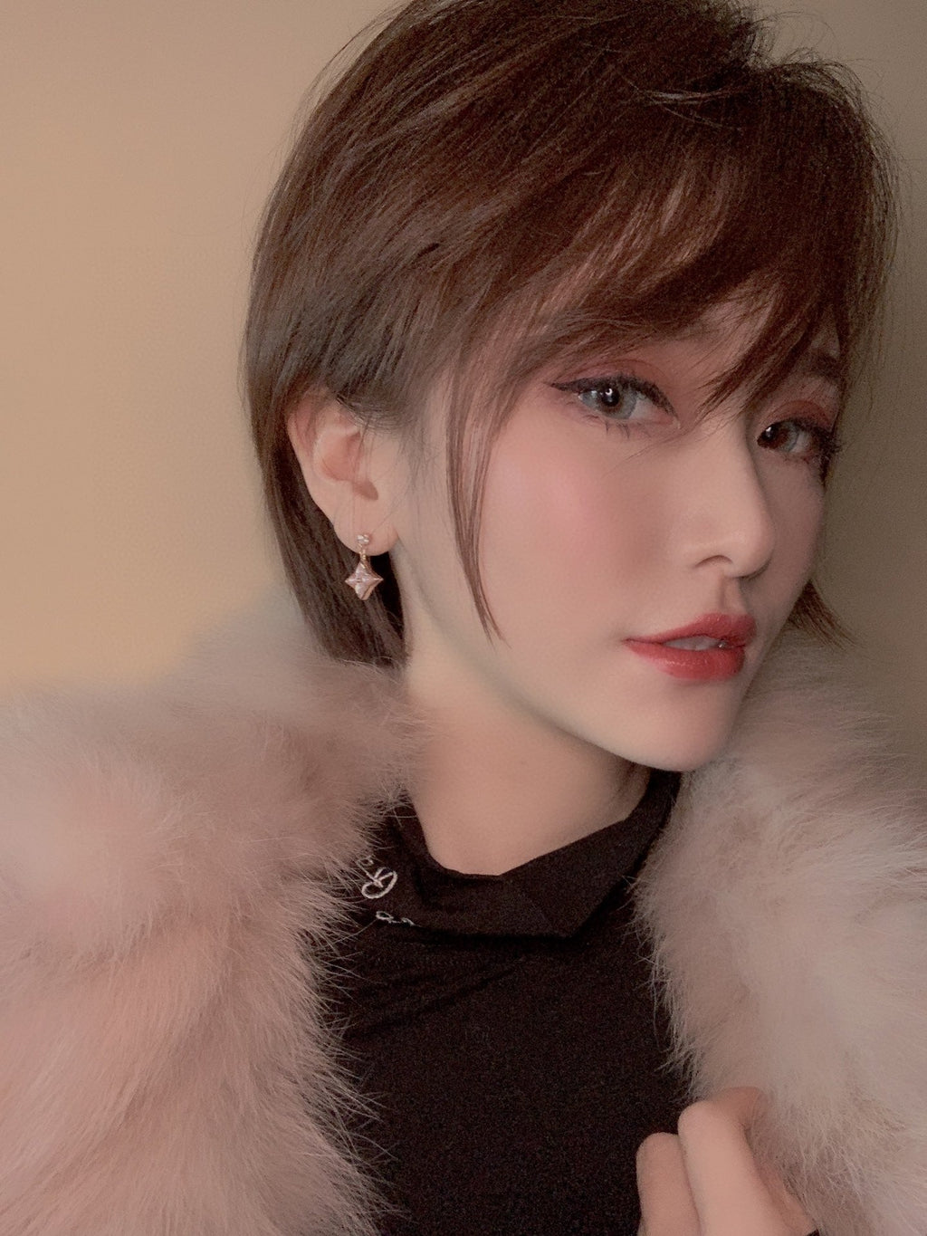 [Elowen jewels ]DOUBLE STAR PINK GOLD MOP DROP EARRINGS