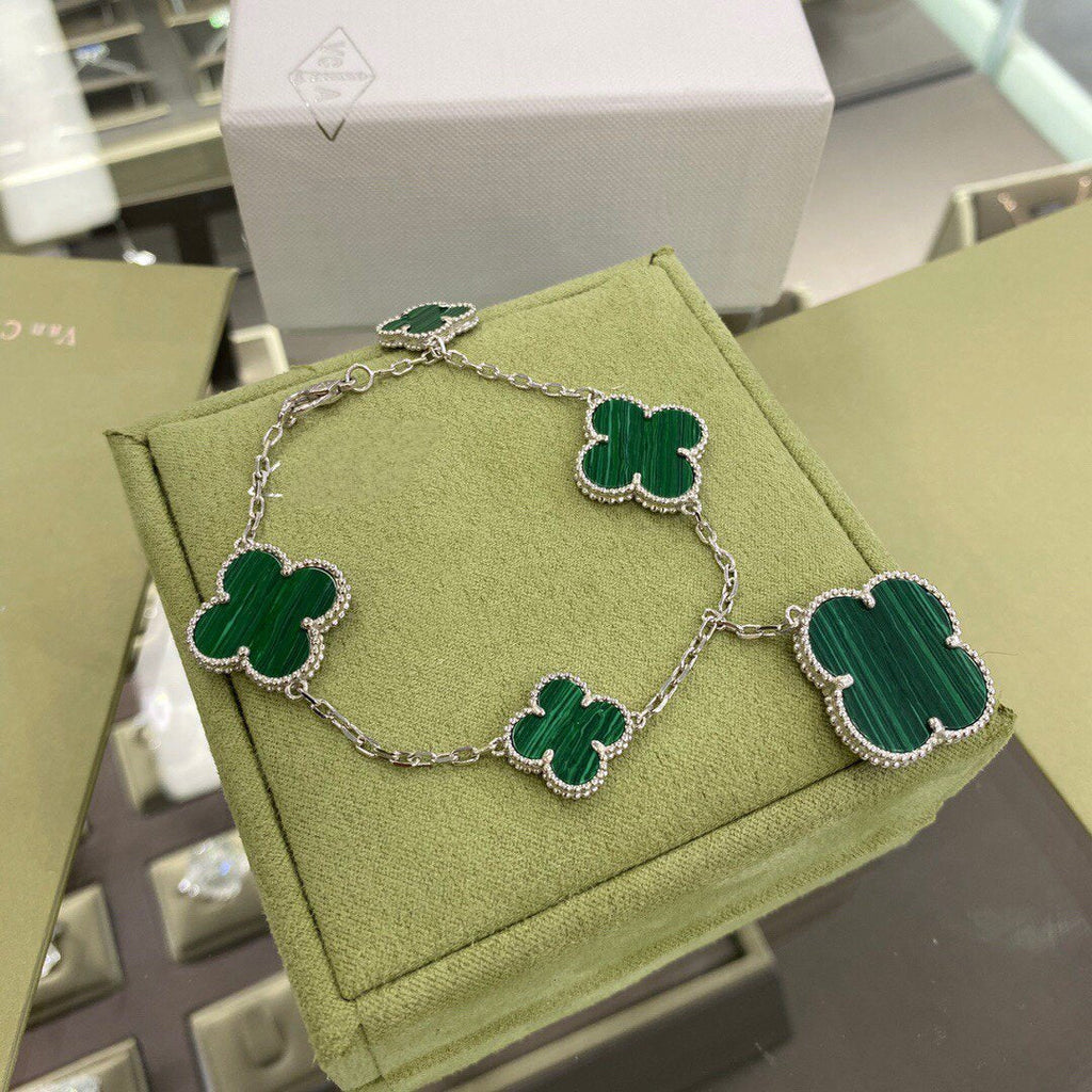 [Elowen jewels ]CLOVER ARMBAND MIT 5 MOTIVEN AUS SILBER UND MALACHIT