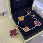 [Elowen jewels ]CLOVER 5 MOTIFS SIVLER CARNELIAN TIGER EYE BRACELET