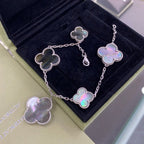 [Elowen jewels] CLOVER ARMBAND MIT 5 MOTIVEN, SILBER, DUNKLES PERLMUTT