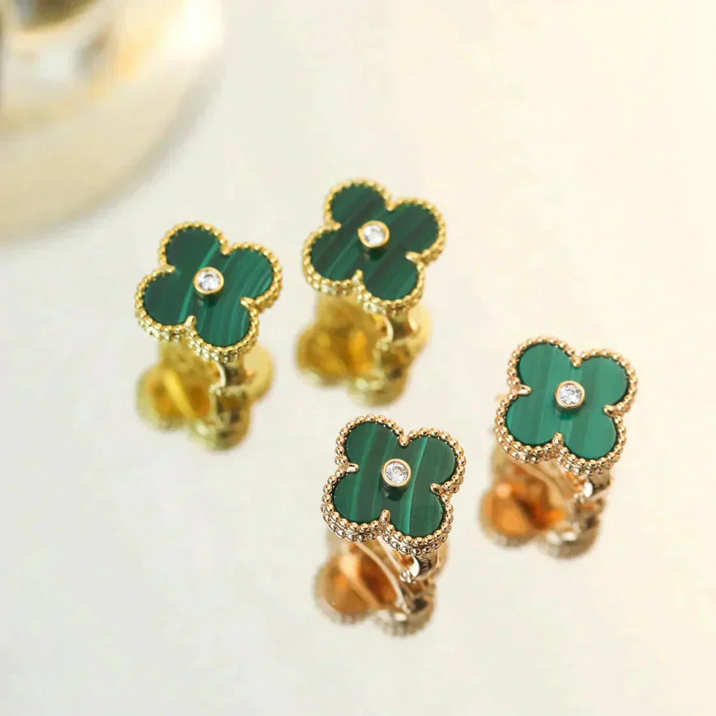 [Elowen jewels ]CLOVER MEDIUM 1 MOTIFS MALACHITE DIAMOND EARRINGS