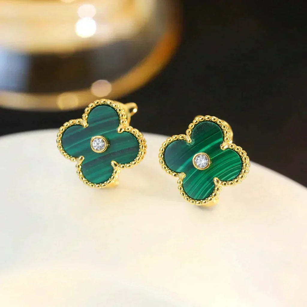 [Elowen jewels ]CLOVER MEDIUM 1 MOTIFS MALACHITE DIAMOND EARRINGS