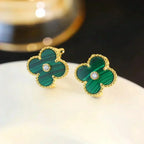 [Elowen jewels ]CLOVER MEDIUM 1 MOTIFS MALACHITE DIAMOND EARRINGS