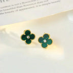 [Elowen jewels ]CLOVER MEDIUM 1 MOTIFS MALACHITE DIAMOND EARRINGS