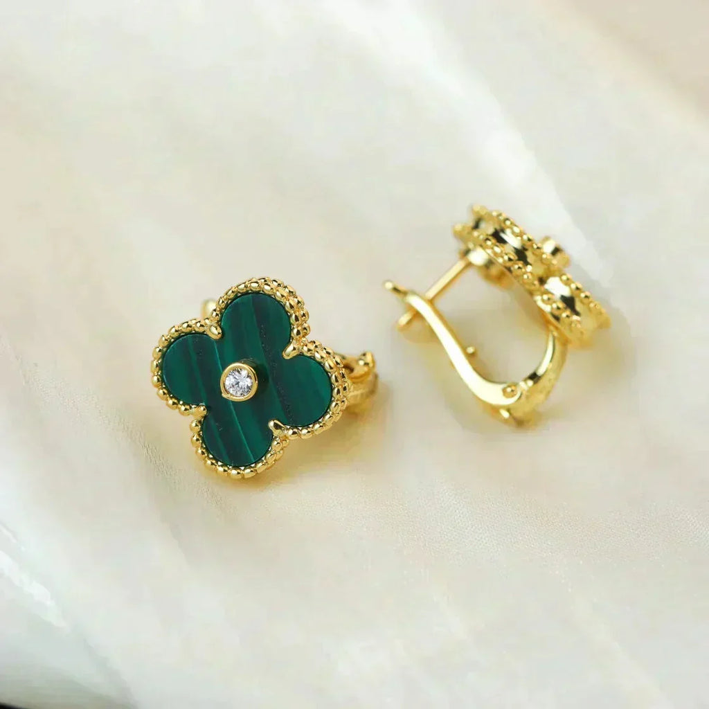 [Elowen jewels ]CLOVER MEDIUM 1 MOTIFS MALACHITE DIAMOND EARRINGS