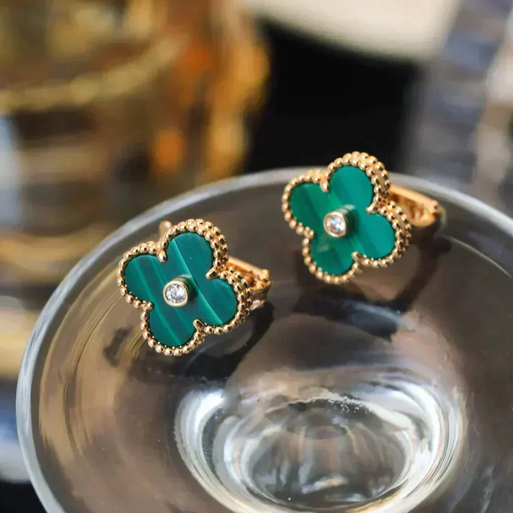 [Elowen jewels ]CLOVER MEDIUM 1 MOTIFS MALACHITE DIAMOND EARRINGS
