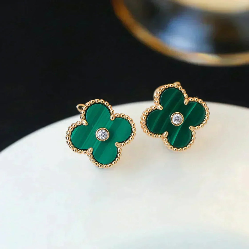 [Elowen jewels ]CLOVER MEDIUM 1 MOTIFS MALACHITE DIAMOND EARRINGS