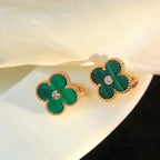 [Elowen jewels ]CLOVER MEDIUM 1 MOTIFS MALACHITE DIAMOND EARRINGS