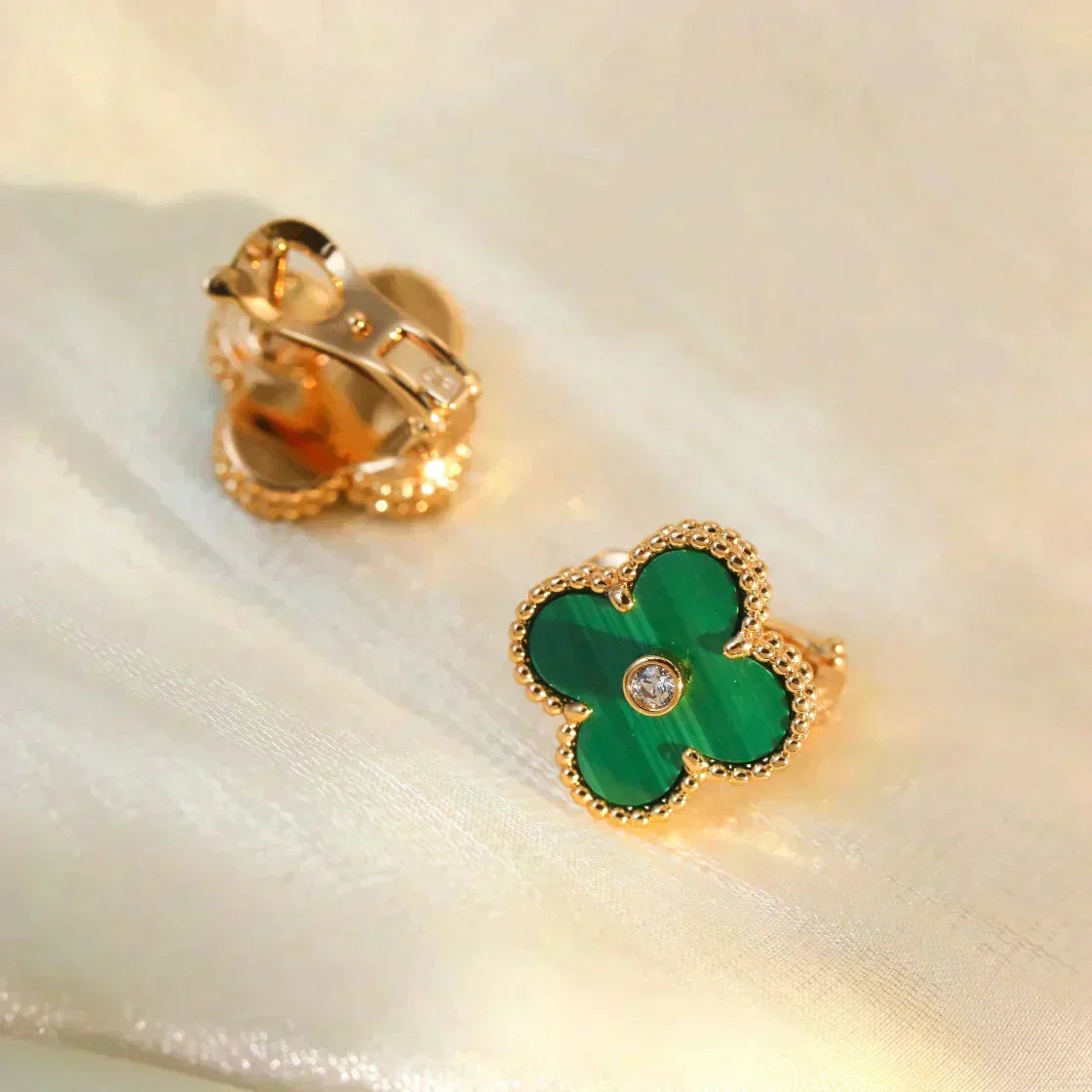 [Elowen jewels ]CLOVER MEDIUM 1 MOTIFS MALACHITE DIAMOND EARRINGS