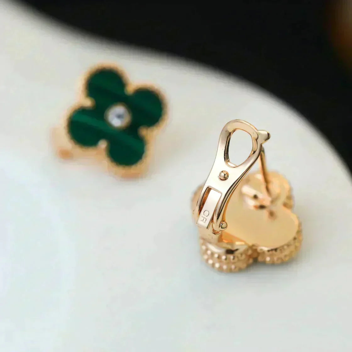 [Elowen jewels ]CLOVER MEDIUM 1 MOTIFS MALACHITE DIAMOND EARRINGS