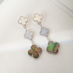 [Elowen jewels ]CLOVER 3 MOTIFS CHALCEDONY DARK MOP SILVER EARRINGS