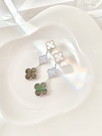 [Elowen jewels ]CLOVER 3 MOTIFS CHALCEDONY DARK MOP SILVER EARRINGS