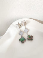 [Elowen jewels ]CLOVER 3 MOTIFS CHALCEDONY DARK MOP SILVER EARRINGS
