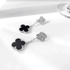 [Elowen jewels ]CLOVER 2 MOTIVE DIAMANT ONYX OHRRINGE SILBER