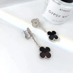 [Elowen jewels ]CLOVER 2 MOTIVE DIAMANT ONYX OHRRINGE SILBER