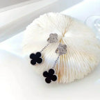 [Elowen jewels ]CLOVER 2 MOTIVE DIAMANT ONYX OHRRINGE SILBER