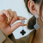 [Elowen jewels ]CLOVER 2 MOTIVE DIAMANT ONYX OHRRINGE SILBER