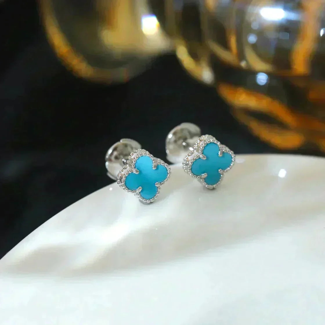 [Elowen jewels ]CLOVER MINI 9,5 MM ONYX OHRSTECKER SILBER