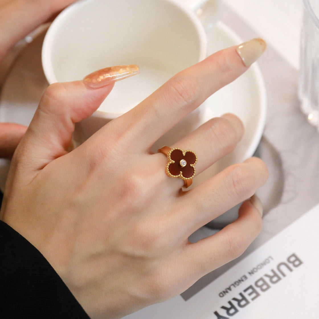 [Elowen jewels ]クローバー カーネリアン リング ローズゴールド ダイヤモンド