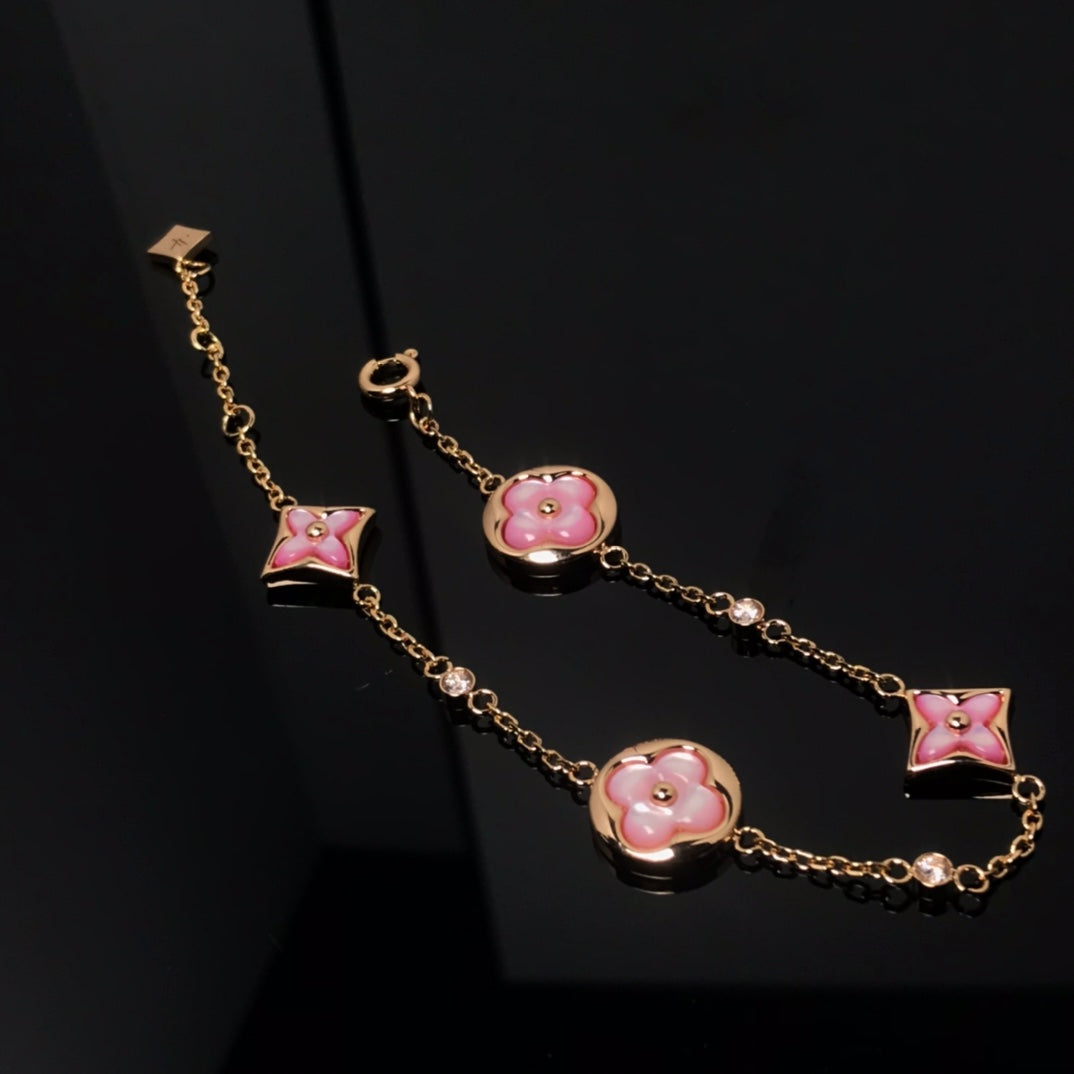 [Elowen jewels ]STAR AND SUN 4 MOTIF PINK MOP PINK GOLD BRACELET