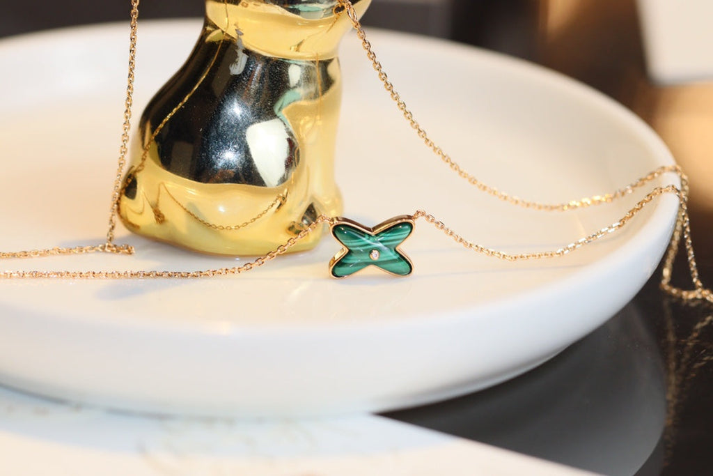 [Elowen jewels ]JEUX MALACHITE 1 DIAMOND PINK GOLD NECKLACE