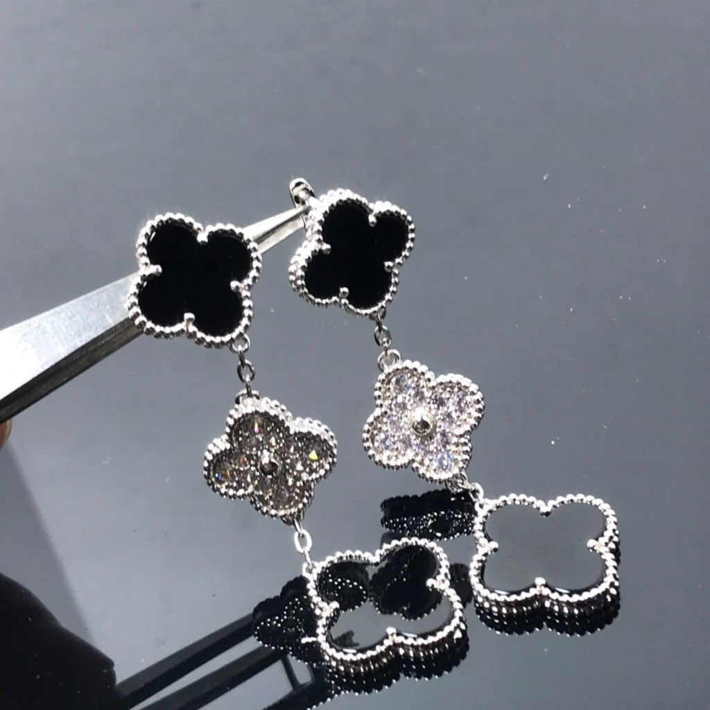 [Elowen jewels ]CLOVER 3-MOTIV-DIAMANT-ONYX-SILBEROHRRINGE