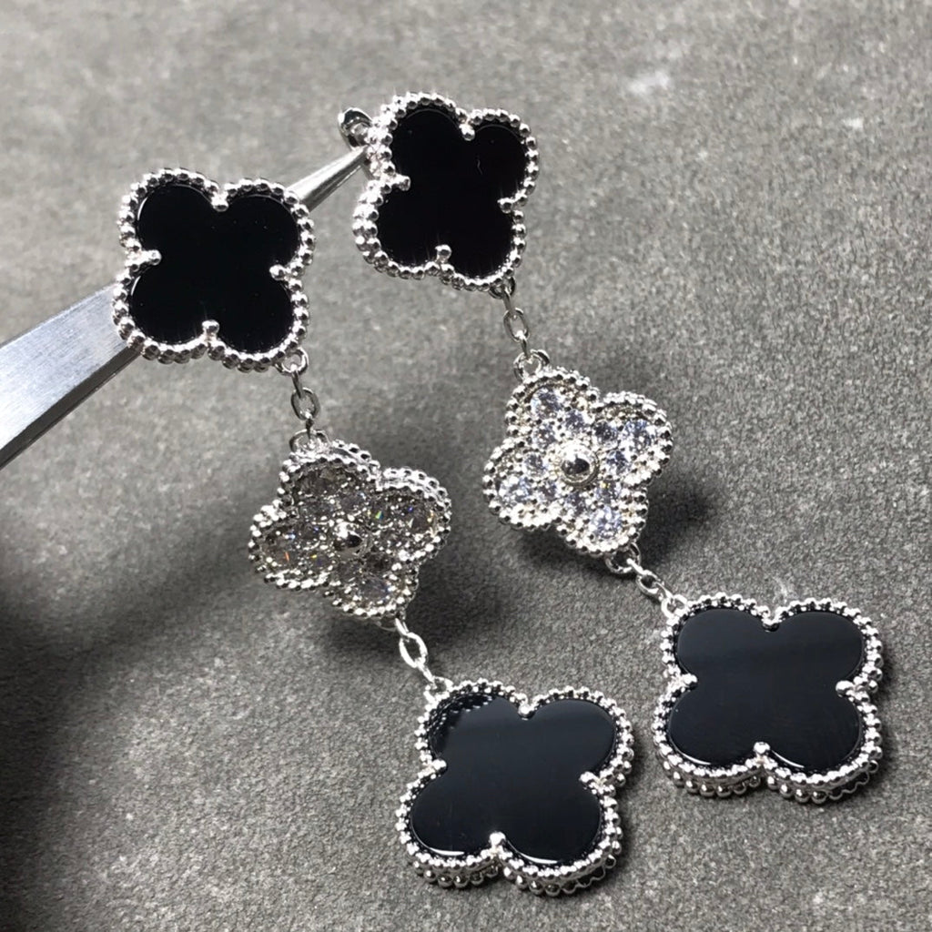 [Elowen jewels ]CLOVER 3-MOTIV-DIAMANT-ONYX-SILBEROHRRINGE