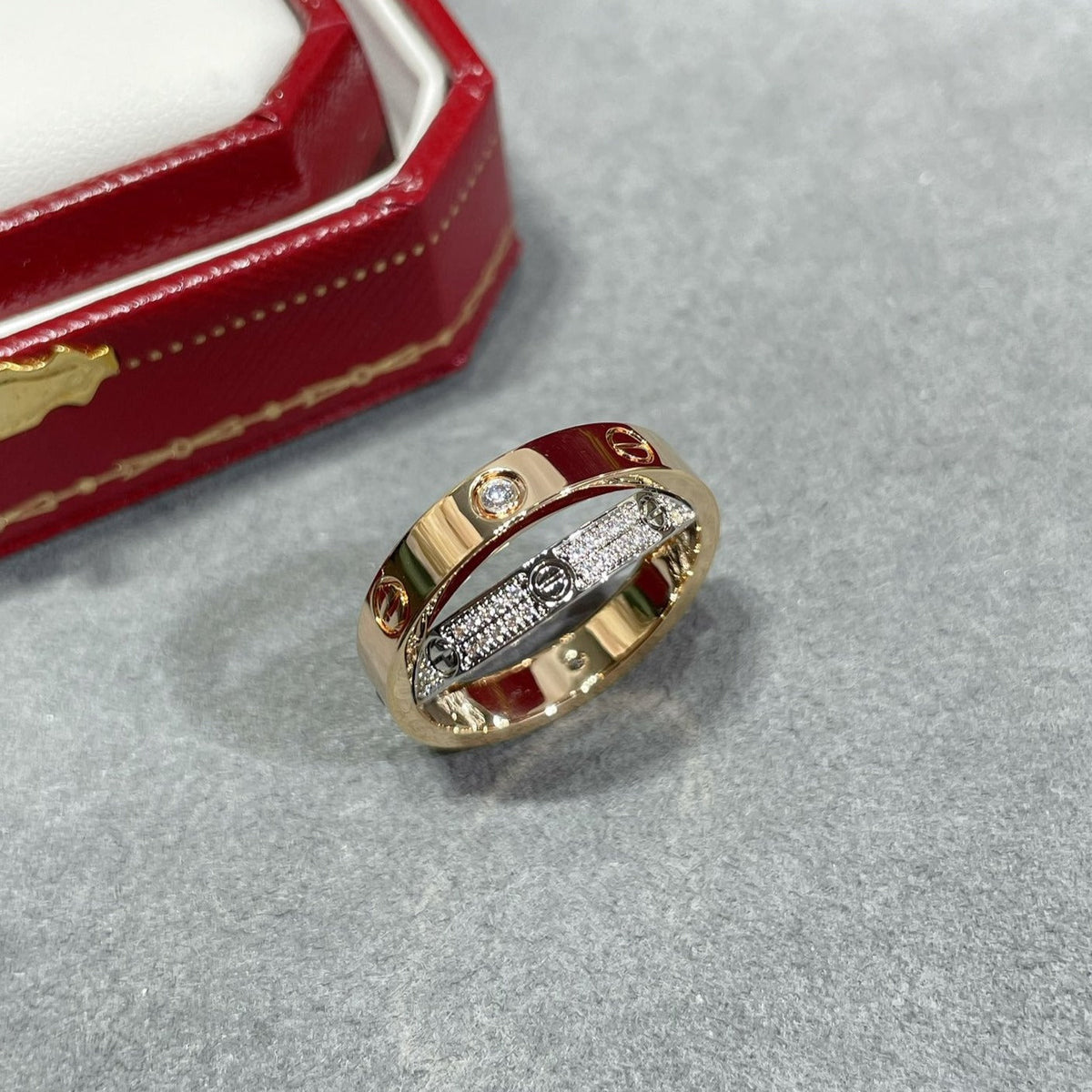[Elowen jewels ]LOVE PINK GOLD SILVER DIAMOND DOUBLE RING